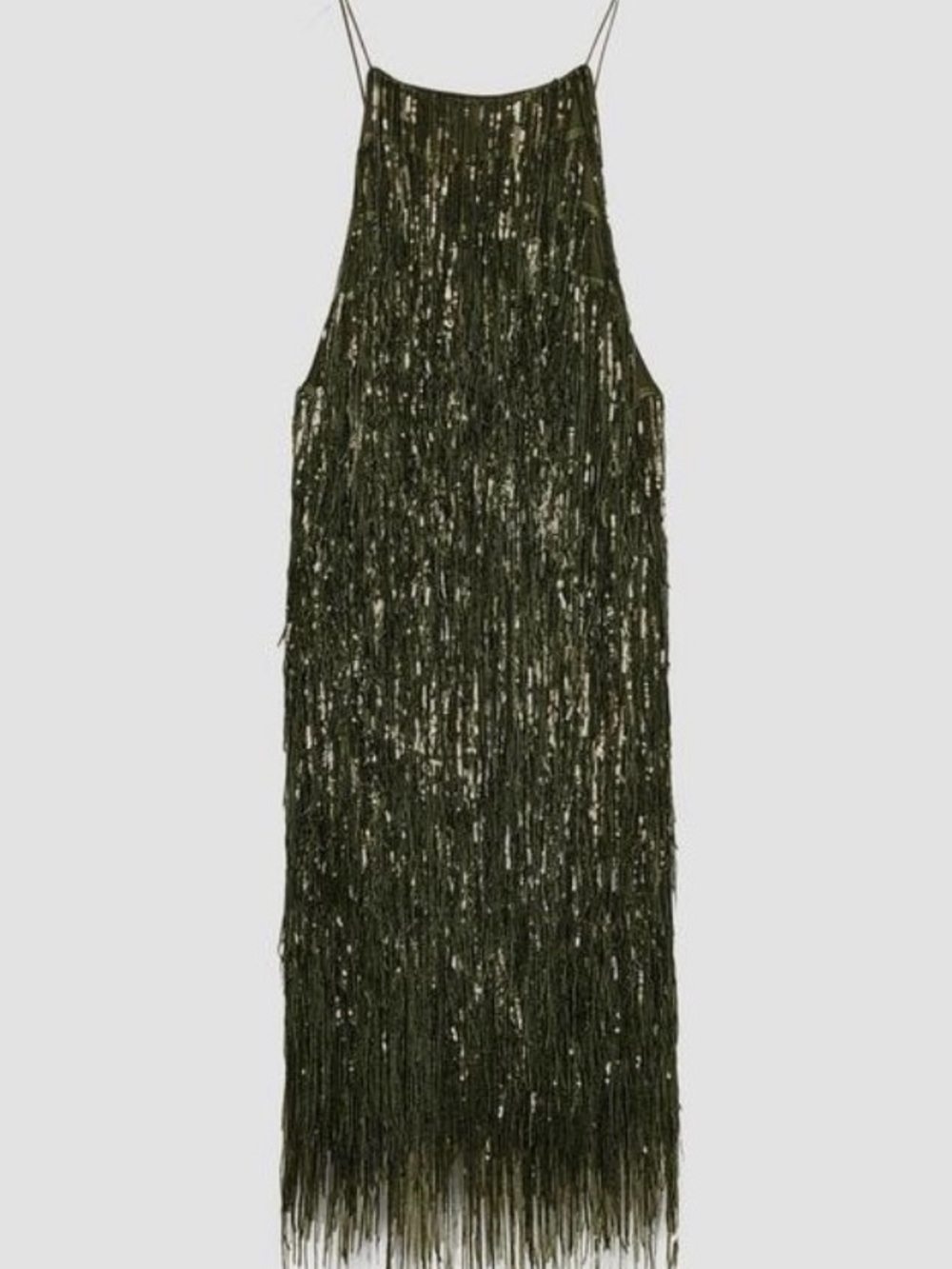 Zara Olive Green Sequin Fringe Slip Dress